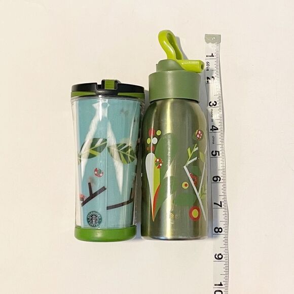 Two Starbucks Kids Travel Bottles Stainless Steel and Plastic Green - Picture 3 of 9